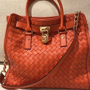 Michael Kors Woven Leather Satchel - Pumpkin